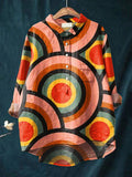Women's Abstract Geometry Art Print Casual Cotton And Linen Shirt