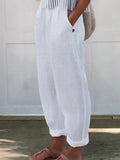 Women's Solid Color Cotton And Linen Casual Pants