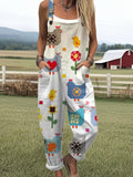 Women's Funny Chick Art Print Casual Wide Leg Jumpsuit