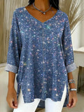 Women's Shiny Pattern Art Print Casual Denim Shirt