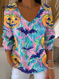 Women's Preppy Autumn Pumpkins Fall Halloween Casual Print Pullover Sweater