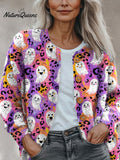 Halloween Ghost Casual Print Buttoned Cardigan Sweater