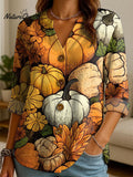 Women's Fall Pumpkin Halloween Pattern Print Casual Cotton And Linen Shirt