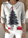 Women's Christmas Tree Gifts Casual Print Peter Pan Collar 3/4 Sleeve Sweater