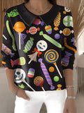 Women's Halloween Devil Candy Skull Casual Print Peter Pan Collar 3/4 Sleeve Sweater