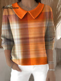 Women's Halloween Plaid Pattern Art Casual Print Peter Pan Collar 3/4 Sleeve Sweater
