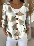 Christmas Christmas Tree Pattern Art Print Buttoned V-neck Cardigan Sweater