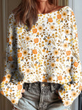 Women's Vintage Floral Art Print Casual Pullover Sweater