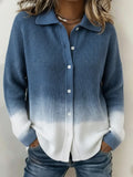 Casual Gradient Shirt Button Knit Sweater