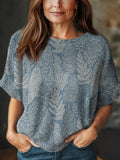 Women's Vintage Tree Pattern Art Print Casual Crew Neck Short Sleeve Knitted Sweater