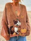 Women's Lovely Autumn Cat Pattern Art Print Casual Pullover Sweater