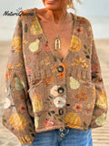 Women's Lovely Autumn Pumpkin Pattern Art Print Casual Pullover Sweater