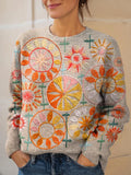 Women's Vintage Pattern Art Print Knit Pullover Sweater