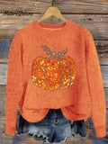 Lovely Pumpkin Art Print Knit Pullover Sweater