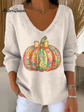 Women's Lovely Pumpkin Pattern Art Print Casual Pullover Sweater