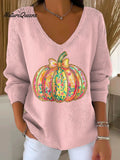 Women's Lovely Pumpkin Pattern Art Print Casual Pullover Sweater