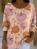 Women's Halloween Pumpkin Art Print Casual Pullover Sweater