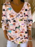 Women's Lovely Halloween Dogs Art Print Casual Pullover Sweater