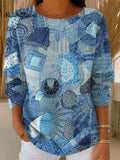Women's Vintage Patchwork Pattern Art Print Casual Pullover Sweater