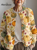 Women's Retro Pumpkin Art Print Buttoned Cardigan Sweater