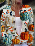 Vintage Pumpkin Art Print Buttoned Cardigan Sweater