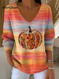 Women's Autumn Gradient Pumpkin Art Print Casual Pullover Sweater