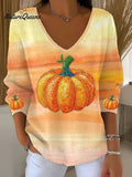 Women's Autumn Gradient Pumpkin Art Print Casual Pullover Sweater