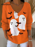 Women's Vintage Ghost Art Print Casual Pullover Sweater