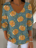 Women's Vintage Pumpkin Art Print Casual Pullover Sweater