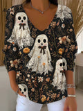 Women's Vintage Ghost Art Print Casual Pullover Sweater