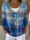Vintage Geometry Art Print Buttoned V-neck Cardigan Sweater