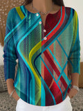 Women's Abstract Pattern Art Print Buttoned Cardigan Sweater