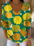 Women's Cute Pumpkin Drawing Art Print Casual Pullover Sweater