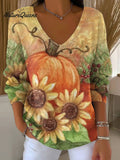 Women's Floral Pumpkin Painting Art Print Casual Pullover Sweater