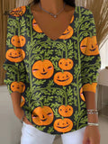 Women's Halloween Pumpkin Painting Art Print Casual Pullover Sweater