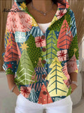 Women's Beautiful And Colorful Winter Christmas Tree Painting Art Print Casual Hooded Button Sweater