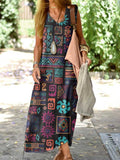 Women's Art Geometric Loose Cotton and Linen Tank Top Dress