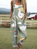 Women's Art Cute Rainy Day Duckling Print Casual Wide Leg Jumpsuit