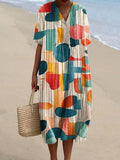 Women's Vintage Abstract Geometric Line Pattern Art Print Flowy Dress