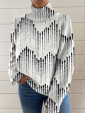 Women's Abstract Art Lines Print Knit Turtleneck Pullover Sweater