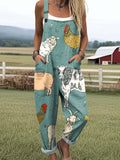 Women's Funny Animals Pattern Art Print Casual Wide Leg Jumpsuit