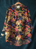 Women's Vintage Flower Art Print Casual Cotton And Linen Shirt