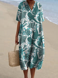 Vibrant Sea Creatures Pattern Printed Women's Flowy Dress