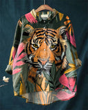 Vintage Jungle Leopard Cotton and Linen Casual Shirt