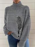 Women's Lovely Zebra Art Print Knit Turtleneck Pullover Sweater
