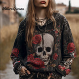Women's Skull Rose Vintage Long-sleeve Hoodie