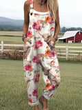 Women's Farm Highland Cattle Art Print Casual Cotton Wide Leg Jumpsuit