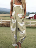 Women's Fun Creative Farm Chick Print Casual Wide Leg Jumpsuit