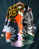 Vintage Leopard Zebra Linen Casual Shirt