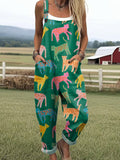 Women's Abstract Art Colourful Leopard Print Casual Wide Leg Jumpsuit